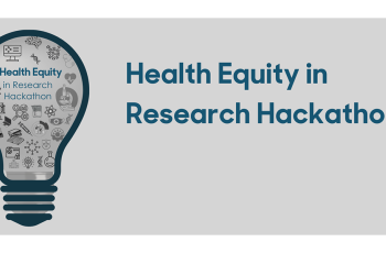 Light bulb with text next to it saying: Health Equity in Research Hackathon